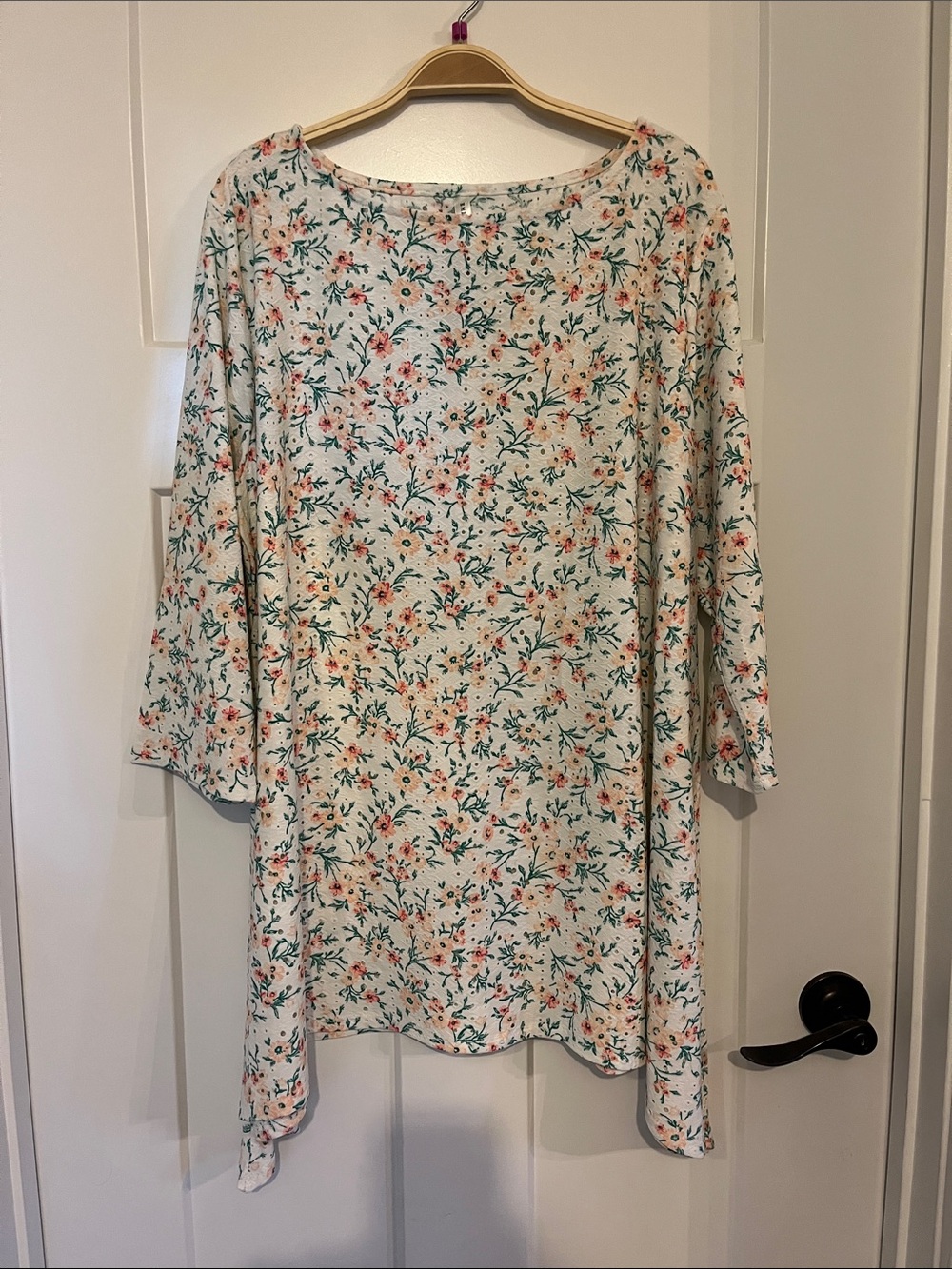 Women's Floral Swing Tunic Dress in Cream with Pink & Green Print